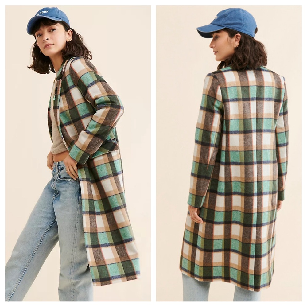 Anthropologie Scotch & Soda Plaid Single Breasted Coat - Picture 2 of 7